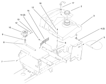 Fuel Tank & Hydro Reservoir Assembly Diagram and Parts List for 72115 9900001 - 9999999 Toro Lawn Tractor