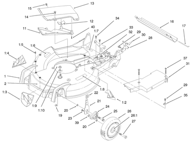 Housing Assembly Diagram and Parts List for 20487 9900001 - 9999999 Toro Lawn Mower