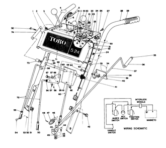 Handle Assembly Diagram and Parts List for 38040 2000001 - 2999999 Toro Snow Blower