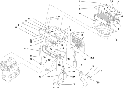 Cooling System Assembly Diagram and Parts List for 74269 (311000001-311999999)(2011) Toro Lawn Mower