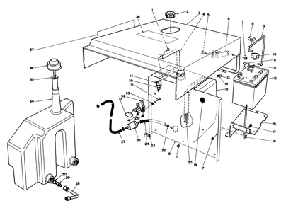 Hood-Gas & Hydraulic Tank Assembly Diagram and Parts List for 30718 0000001 - 0999999 Toro Lawn Tractor