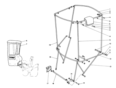 Snow Cab Assembly No. 68-9500 (Optional) Diagram and Parts List for 38570 1000001 - 1999999 Toro Snow Blower