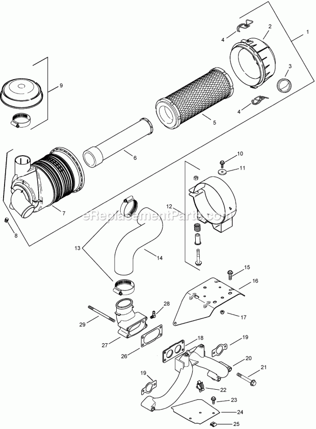 Air Intake And Filtration Assembly Kohler Ch7 Diagram and Parts List for 74262CP 270000001-270999999 Toro Lawn Mower