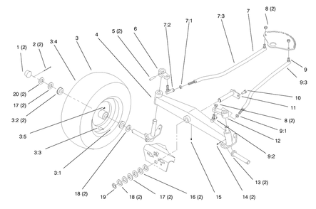 Front Axle Diagram and Parts List for 72045 8900001 - 8900399 Toro Lawn Tractor