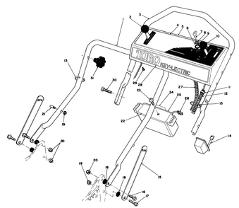 Handle Assembly Diagram and Parts List for 20676 5000001 - 5999999 Toro Lawn Mower