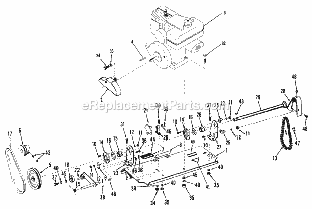 Deck-Cross Shaft-Clutch Diagram and Parts List for LL-217 1968 Toro Lawn Mower