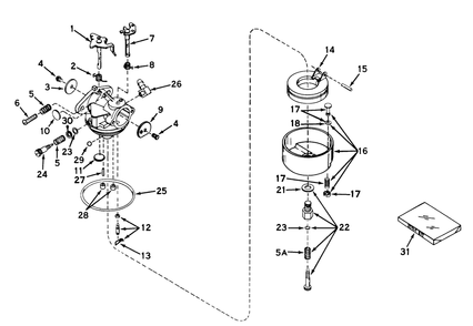 Model 631447 Carburetor Assembly Diagram and Parts List for 57104 0000001 - 0999999 Toro Lawn Tractor