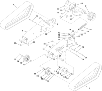 Track, Drive Wheel And Tensioner Assembly Diagram and Parts List for 22328HD 402000000 - 403099999 Toro Lawn Tractor Accessories