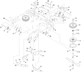 Center Deck Cutting Assembly Diagram and Parts List for 74090 410000000 - 412999999 Toro Lawn Tractor