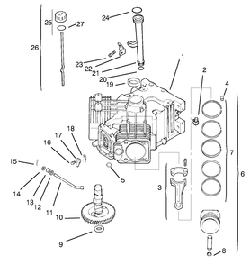 Crankcase Diagram and Parts List for 72110 8900600 - 8999999 Toro Lawn Tractor