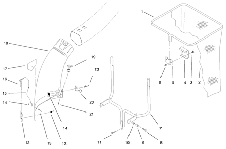 Chute, Bag And Frame Assembly Diagram and Parts List for 79202 9900001 - 9999999 Toro Lawn Tractor