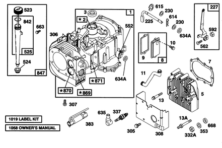 Engine Briggs & Stratton Model 28b707-0126-01 Diagram and Parts List for 70080 6900001 - 6999999 Toro Lawn Tractor