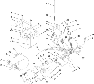 Electrical System Assembly Diagram and Parts List for 74414 (260000001-260999999)(2006) Toro Lawn Mower