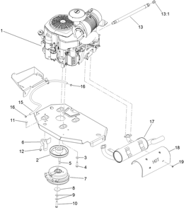 Engine, Clutch And Muffler Assembly Diagram and Parts List for 74901 (311000001-311999999)(2011) Toro Lawn Mower