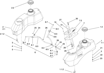 Fuel System Assembly Diagram and Parts List for 74450TE (290000001-290999999)(2009) Toro Lawn Mower