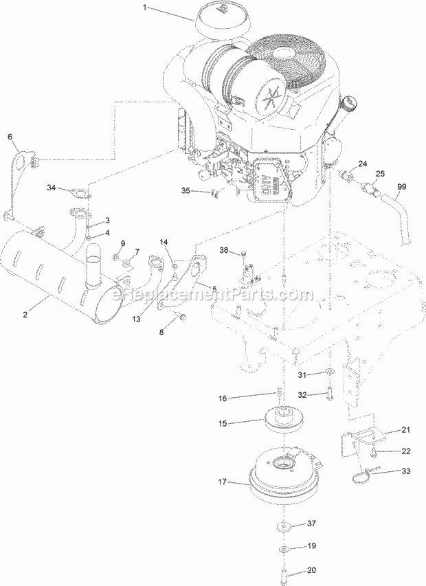 Engine Assembly Diagram and Parts List for 74575 315000001-315999999 Toro Lawn Mower