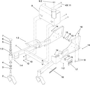 Frame And Muffler Guard Assembly Diagram and Parts List for 74558 (290000001-290000209)(2009) Toro Lawn Mower