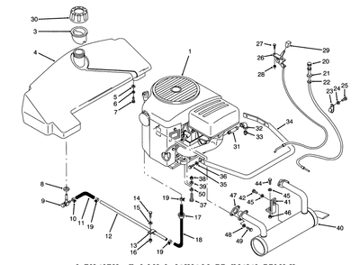 Engine & Fuel System Assembly Diagram and Parts List for Y1-16OEE4 2000001 - 2999999 Toro Lawn Tractor