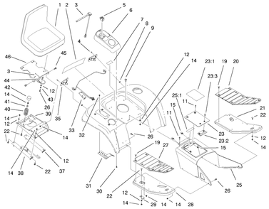 Fender, Footrest And Seat Assembly Diagram and Parts List for 73560 8900001 - 8999999 Toro Lawn Tractor