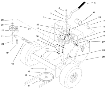 Transmission, Idler, Drive Pulleys & Drive Belt Diagram and Parts List for 30165 990001 - 999999 Toro Lawn Tractor Accessories