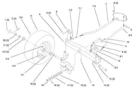 Front Axle Diagram and Parts List for 72064 7900001 - 7999999 Toro Lawn Tractor