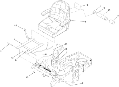Seat And Bracket Assembly Diagram and Parts List for 74416 (270002001-270999999)(2007) Toro Lawn Mower