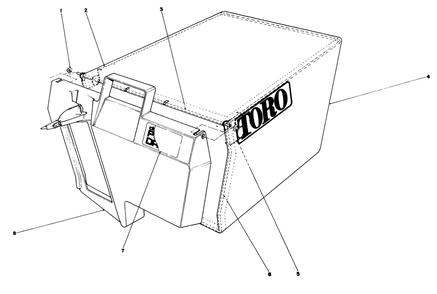 Grass Bag Assembly Diagram and Parts List for 20216 1000001 - 1999999 Toro Lawn Mower