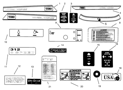 Decals Diagram and Parts List for 73362 6900001 - 6999999 Toro Lawn Tractor