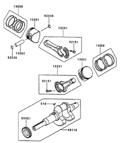 Piston/Crankshaft Diagram and Parts List for 74214 (210000001-210999999)(2001) Toro Lawn Mower