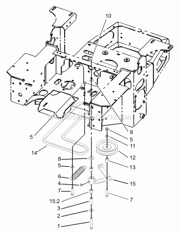 Pump, Idler And Belt Assembly Diagram and Parts List for 74179 230006001-230007000 Toro Lawn Mower