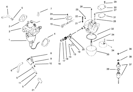 Carburetor/Fuel Pump Diagram and Parts List for 30183 890001 - 899999 Toro Lawn Tractor Accessories