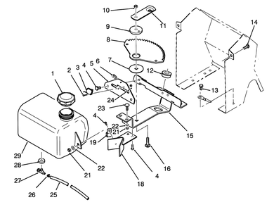 Fuel Tank And Steering Bracket Assembly Diagram and Parts List for 72040 3900001 - 3999999 Toro Lawn Tractor