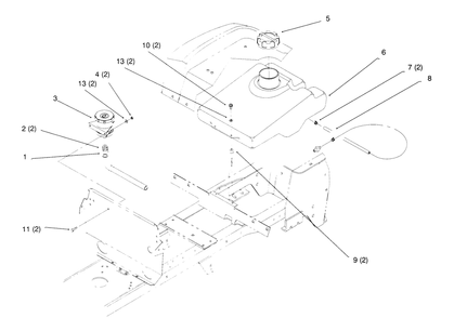 Fuel Tank And Hydro Reservoir Diagram and Parts List for 72042 5900001 - 5900796 Toro Lawn Tractor