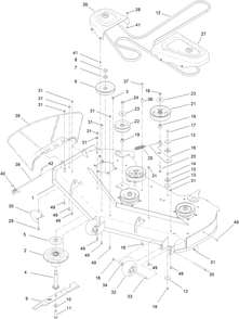Deck Assembly Diagram and Parts List for 44427 406959897-406959899 Toro Lawn Mower