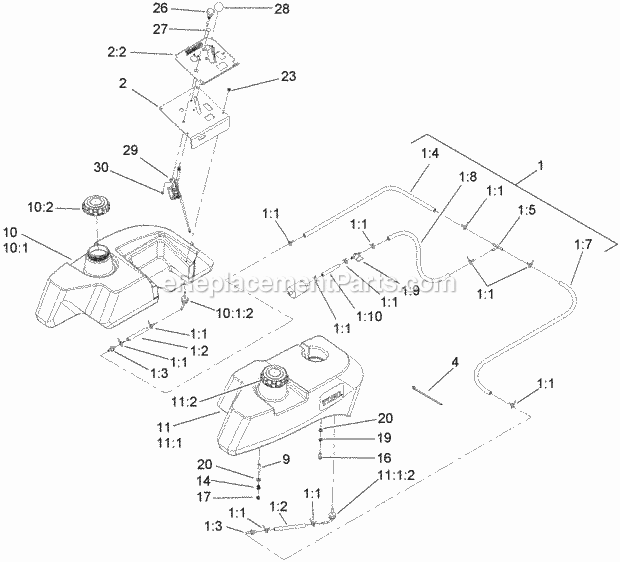 Fuel System Assembly Diagram and Parts List for 74237 270000001-270999999 Toro Lawn Mower