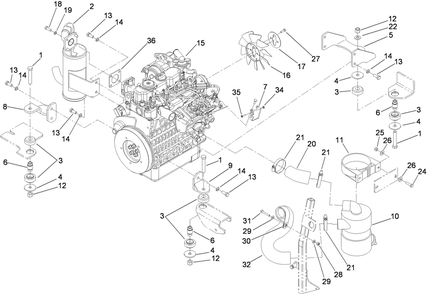 Engine, Exhaust And Air Intake Assembly Diagram and Parts List for 74264TE (290000001-290999999)(2009) Toro Lawn Mower