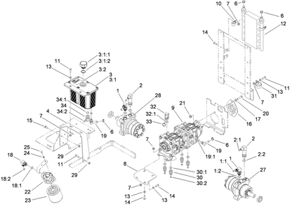 Hydraulic Tank, Pump And Motor Assembly Diagram and Parts List for 74274 (312000001-312999999)(2012) Toro Lawn Mower