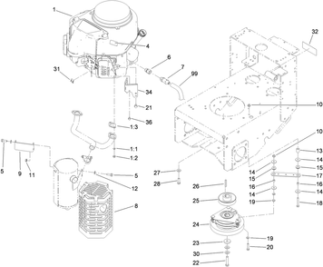 Engine And Clutch Assembly Diagram and Parts List for 39488 (312000001-312999999)(2012) Toro Lawn Mower