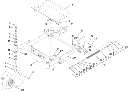 Front Frame And Caster Wheel Assembly Diagram and Parts List for 74450TE (290000001-290999999)(2009) Toro Lawn Mower