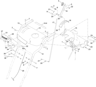 Handle Assembly Diagram and Parts List for 37799 413000000 - 414399999 Toro Snow Blower