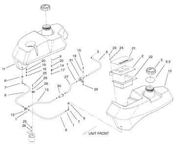 Tank And Fuel Lines Assembly Diagram and Parts List for 74214 (210000001-210999999)(2001) Toro Lawn Mower