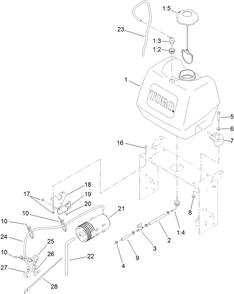 Fuel System Assembly Diagram and Parts List for 39674 400000000-404319999 Toro Lawn Mower