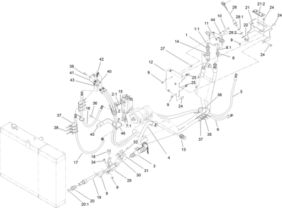 Hydraulic Plumbing Assembly No. 2 Diagram and Parts List for 25403 400000000 - 401399999 Toro Lawn Tractor Accessories