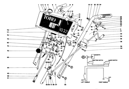 Handle Assembly Diagram and Parts List for 38070 8000001 - 8999999 Toro Snow Blower