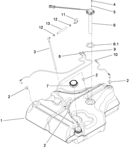 Fuel Tank Assembly Diagram and Parts List for 74955CP (290000001-290999999)(2009) Toro Lawn Mower