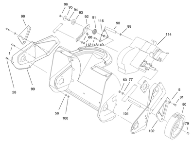 Engine & Wheel Assembly Diagram and Parts List for 38170 7900001 - 7999999 Toro Snow Blower
