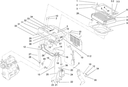 Cooling System Assembly Diagram and Parts List for 74281TE (270000001-270000300)(2007) Toro Lawn Tractor