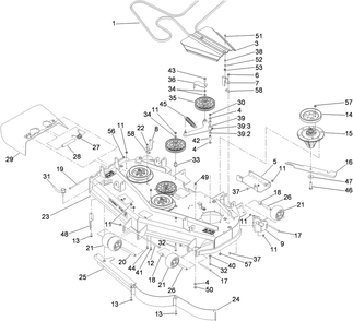 Deck Assembly Diagram and Parts List for 74264TE (310000001-310999999)(2010) Toro Lawn Mower