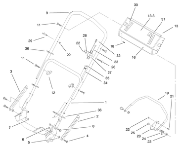 Handle & Controls Assembly Diagram and Parts List for 20044 99000001 - 99999999 Toro Lawn Mower