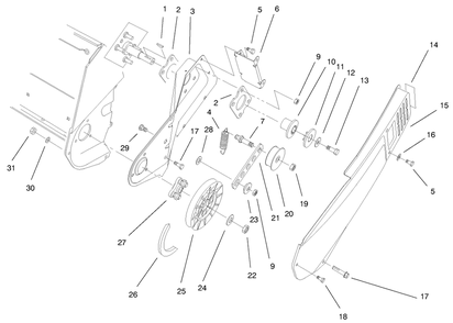 Pulley & Belt Cover Assembly (Models 38170 & 38175) Diagram and Parts List for 38175 9900001 - 9999999 Toro Snow Blower